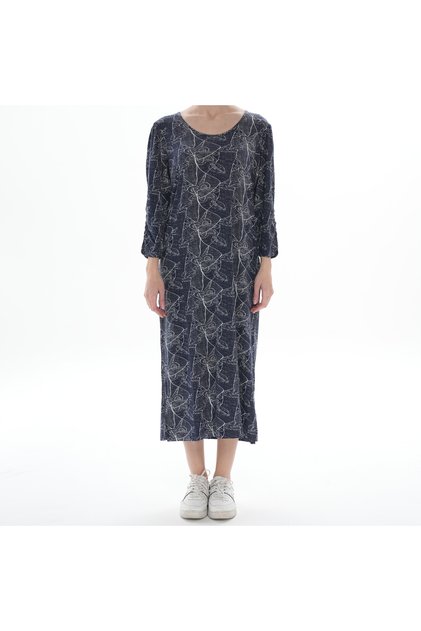 Women's Patterned Navy Blue Dress (with Large Size Option)