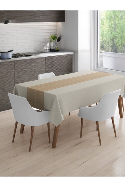 Beige Tablecloth with Stripes Suitable for Daily Use