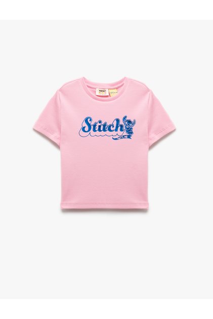 تي شيرت قصير الأكمام من القطن مطبوع عليه رقبة دائرية ومرخص من Stitch