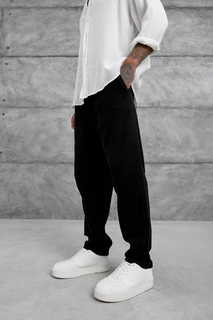 Men's Trousers Yp Fabric Black Parachute Boyfriend Regular Fit