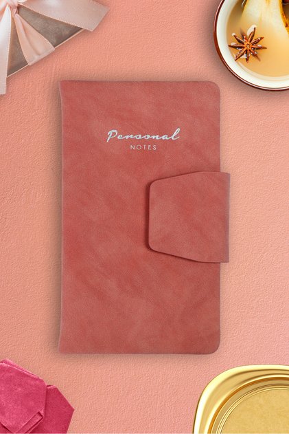 Hard Cover Magnetic Pocket Notebook 9,6X16,6 cm 96 Sheets. 80 Gr. Striped. Peach