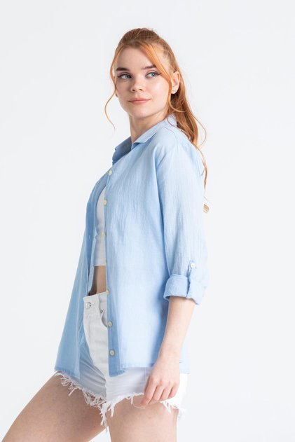 Long Sleeve Voile Avşar Summer Shirt Ice Blue Bmv