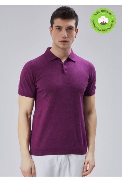 Men's Plum 100% Cotton Polo Neck Short Sleeve Knitwear Sweater Trist-7107