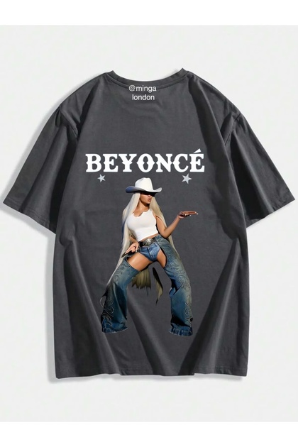 Smoked Beyonce Kowboy Detail Front/Back Printed Oversize Unisex T-Shirt -Minga London