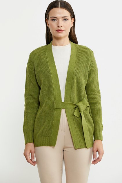 Kuruvaze Belted Wool Knitwear Cardigan - Green