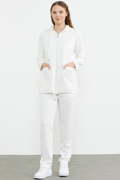 Quilted Scuba Tracksuit Set - Ecru
