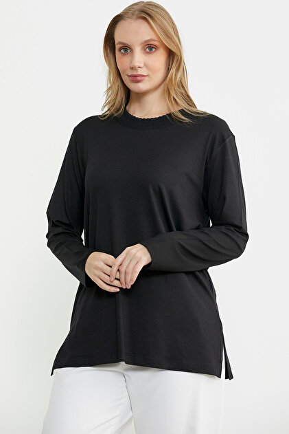Knitwear Collar Combination Long Sleeve Blouse - Black