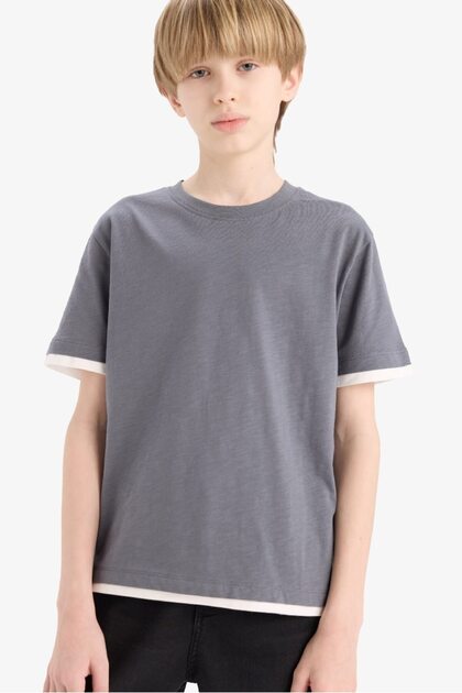 New Season Boys' Crew Neck Basic Plain Short Sleeve T-Shirt