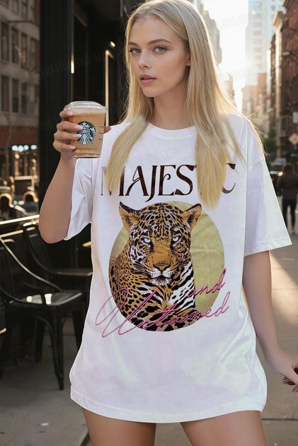 Women's Ecru White Majestic Oversize Fit Loose Wide Fit Casual Cut T-Shirt