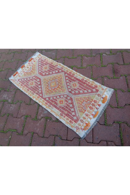 Şahmerdanoğlu 50 X 102 cm Hand Woven Wonderful Adana Yörük Rug, Geometric Patterned Cecim 746