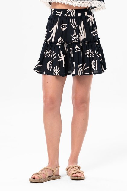 Akyaka Sile Cloth Frilly Short Summer Authentic Skirt Black Syh