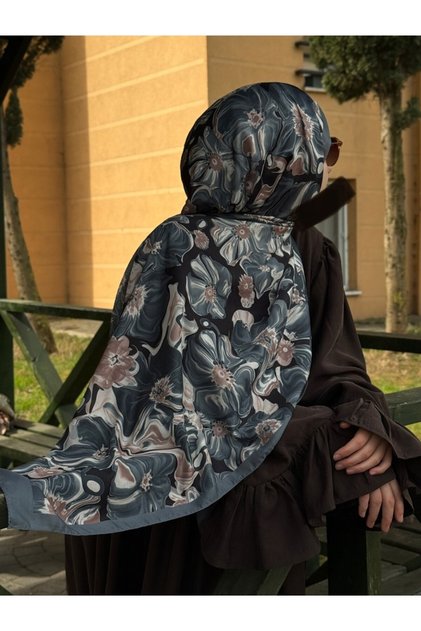Cotton Mimosa Pattern Shawl - Anthracite