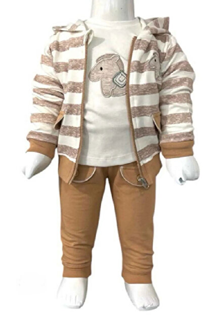 Cute Horse Patterned Baby Bottom Top Unisex 3-Piece Cardigan Set 3 Months - 36 Months Size