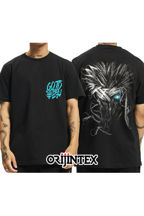 Orijin Tekstil Unisex Siyah Kurukafa Kalp Ön Arka Baskılı Tshirt