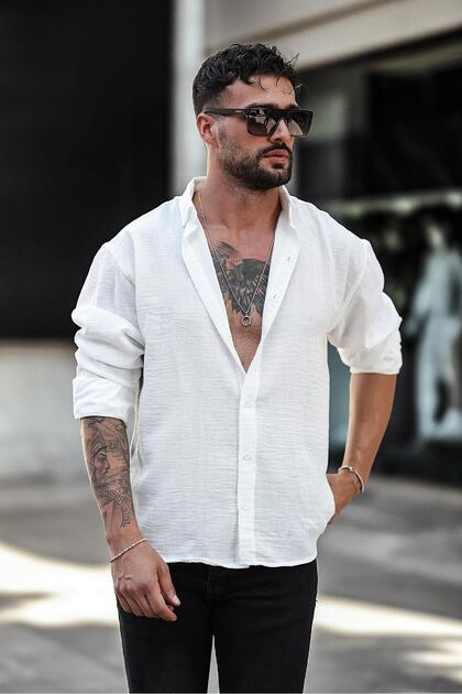 Καλοκαιρινό λινό πουκάμισο Oversize μακρυμάνικο