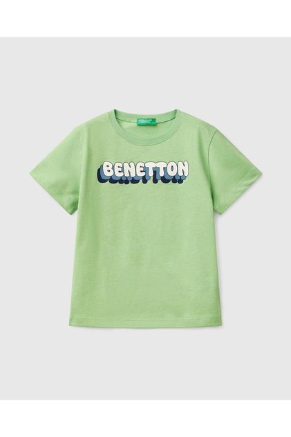 Boy's Pistachio Green Benetton Logo Printed T-Shirt