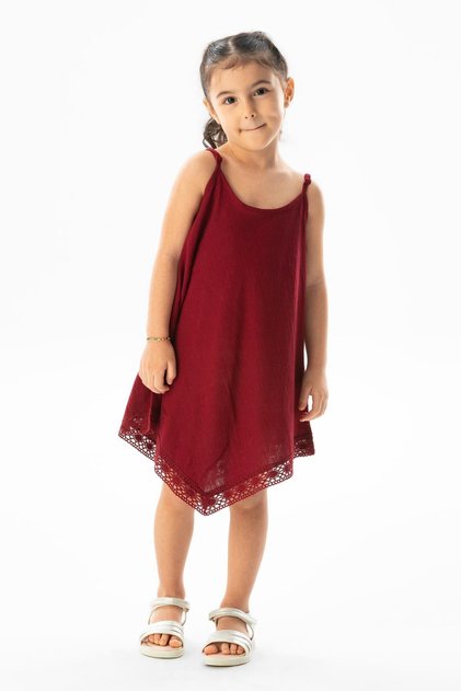 Çağla Şile Cloth Girl's Summer Dress Claret Red Brd