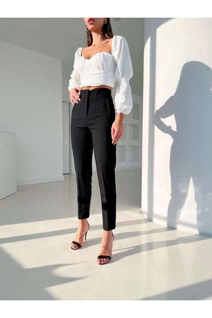 Women's High Waist Pencil Ankle Length Premium Quality Woven Carrot Pants Kr1000