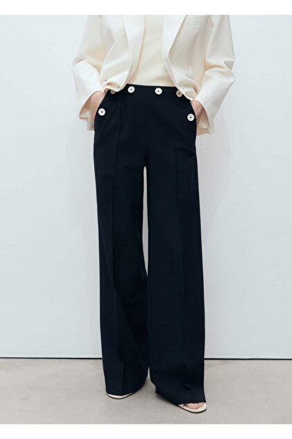 Contrast Buttoned Straight Cut Trousers
