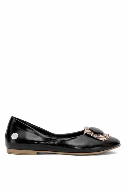 D25Ya-7225 Women's Genuine Leather Ballerinas Black