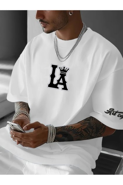 Los Angeles Letters and Big La Pattern Men's Comfortable T-Shirt, Comfortable with Light Elasticity