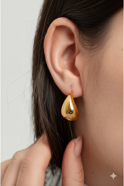 Women's Italian Tear Drop Gold Color Steel Earrings