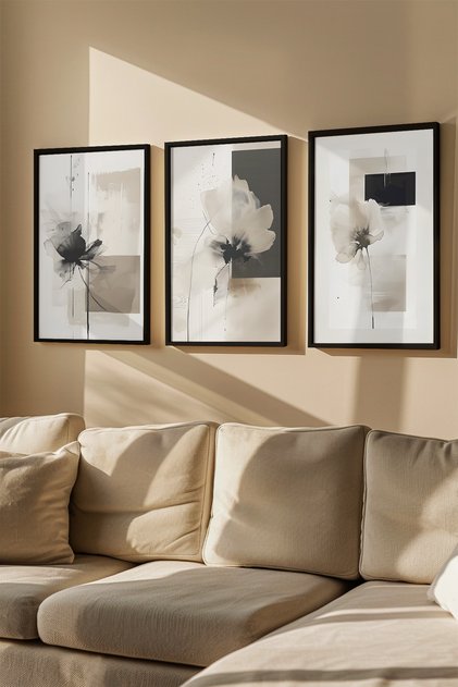3 Piece Real Wood Colored Framed Painting Set - Model 40