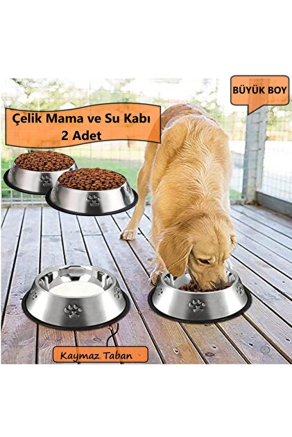 Duffa 2 Adet Paslanmaz Çelik Mama Ve Su Kabı, Alt Taban 22 Cm (500