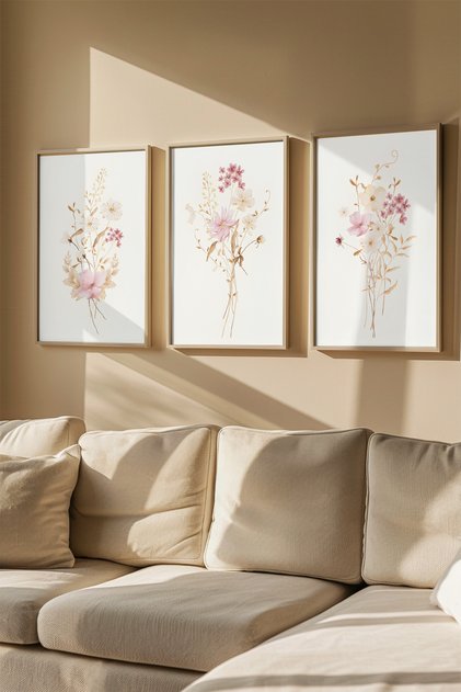 3 Piece Real Wood Colored Framed Painting Set - Model 19