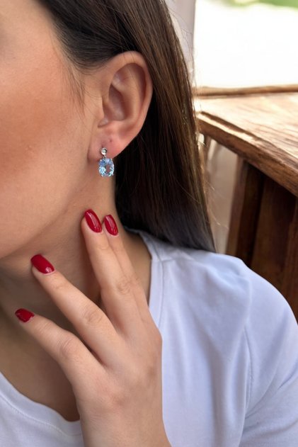 14 AYAR 6,46 CT AQUAMARİN VE 0,04 CT PIRLANTA TAŞLI BEYAZ ALTIN KÜPE