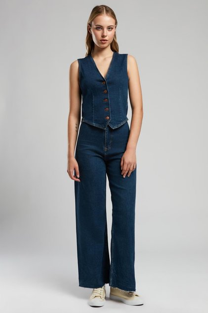 Sandy high waist wide leg cut wide leg blue women's jean pants