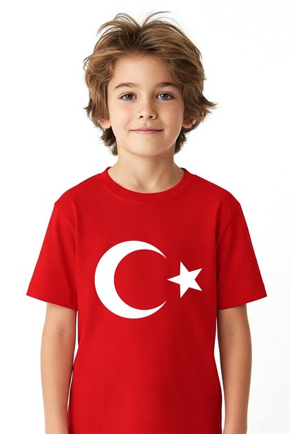 Turkish Flag Moon Star Printed Red Short Sleeve T-Shirt (23 April 19 May)