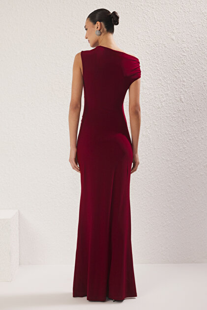 strapless open back dress Celena Maxi Dress Burgundy Burnout main image 1