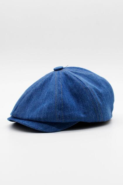 Men's Denim British Newsboy Cap - Indigo Blue Denim Hat | Standard Fit/Flexible