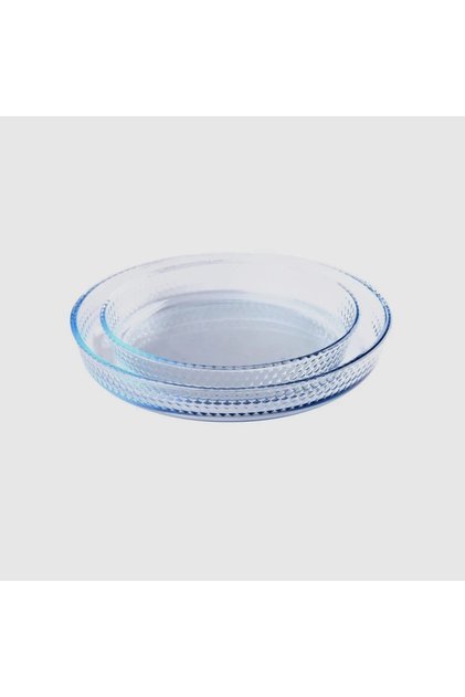 2-Piece Round Dotted Heat-Resistant Glass Oven Tray Set