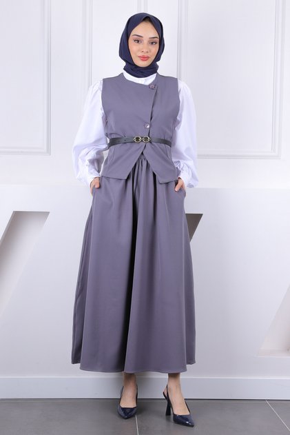 Smoked Belted Vest Skirt Suit