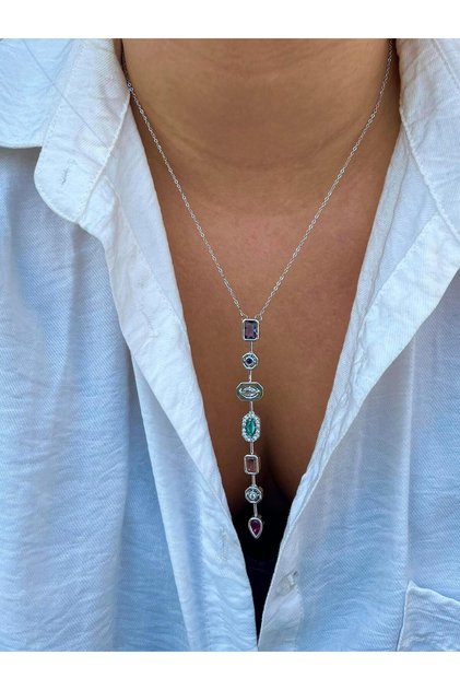 Steel Necklace Y Necklace, Seven Elements Necklace, 7 Elements Necklace Silver