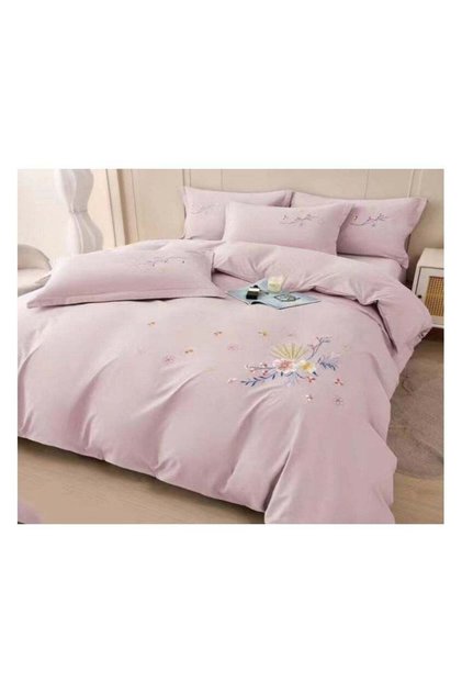 6 PC COTTON KING SIZE SOFT & COMFORTABLE PREMIUM EMBROIDERED COMFORTER SET LIGHT PINK