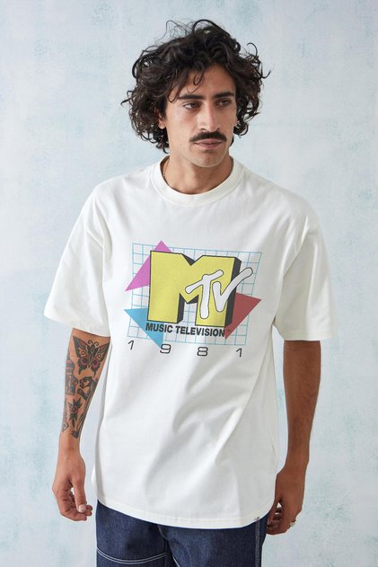 Unisex Oversize Retro MTV 1981 Baskılı Premium T-shirt