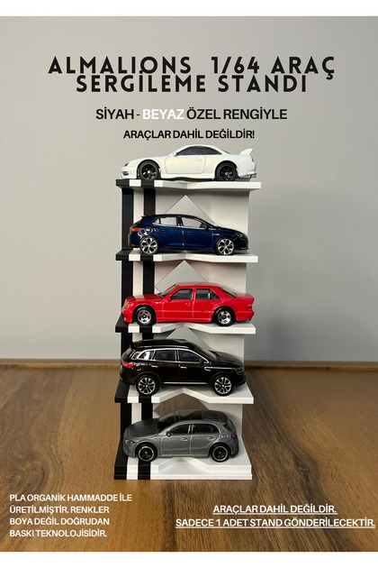 1/64 Scale Vehicles Display Stand (for 5 Cars) - Black & White - Cars Not Included!