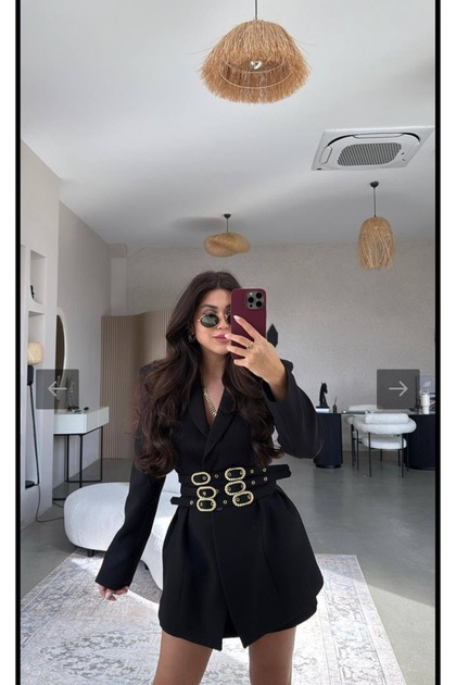 Three-Belt Blazer Dress Jacket