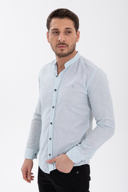 Men's Summer Slim Fit Judge Collar Linen Shirt
