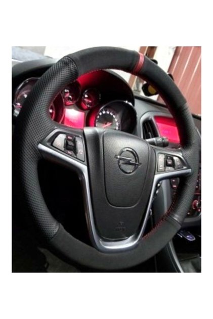 Opel Uyumlu Astra J Kasa Uyumlu Kırmızı Yüzüklü Noktalı-alkantra Deri Direksiyon Kılıfı