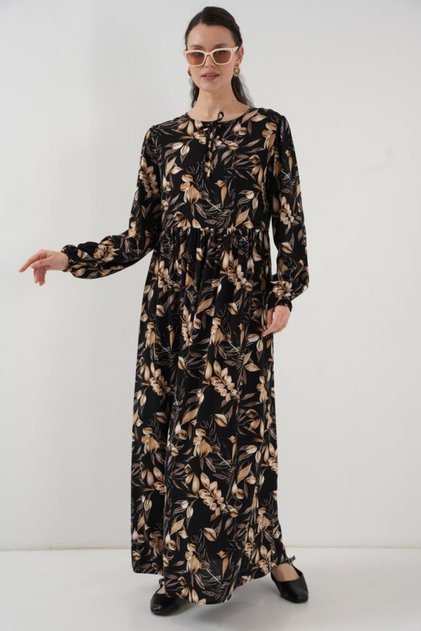 1947 Patterned Long Dress - L. Black