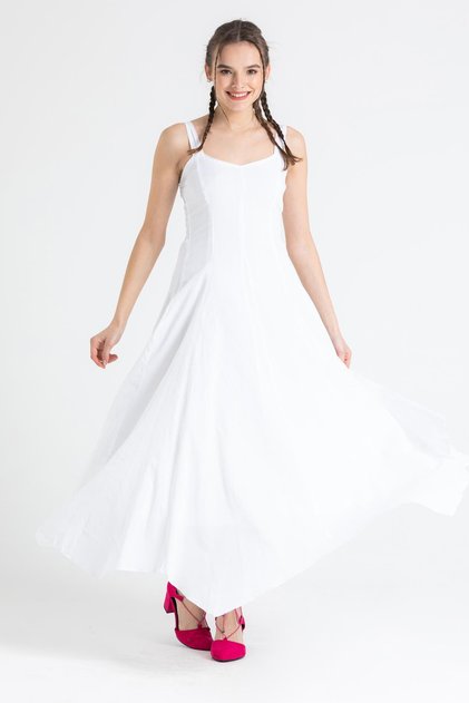 Strappy Voile Emel Long Summer Dress White Byz