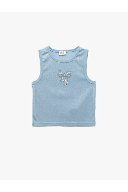 Cotton Slim Fit Crew Neck Sleeveless Bow Detailed Crop Tank Top