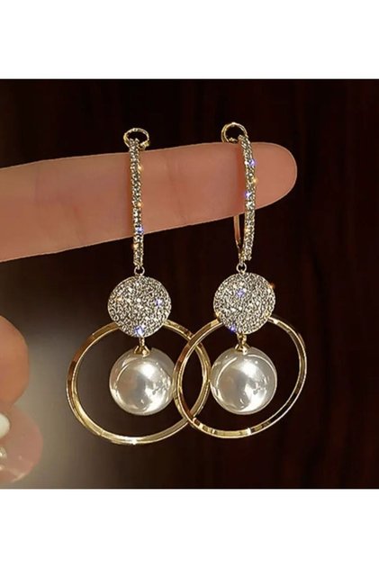 Stylish Long Dangle Earrings with Stones and Pearls for Wedding Evening Dresses