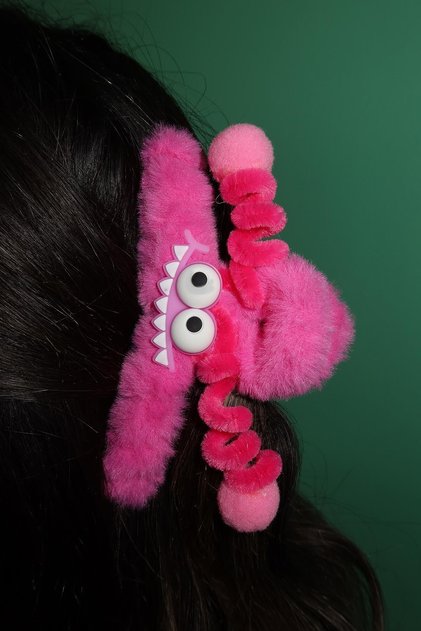 Fuchsia Color Monster Figured Plush Latch Buckle