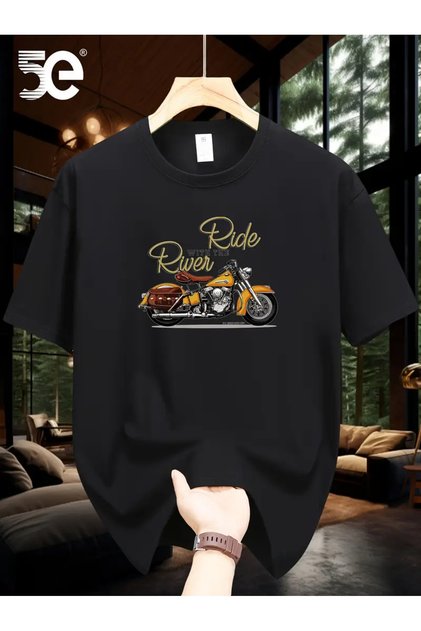 تي شيرت كبير الحجم مطبوع عليه Ride River Motor