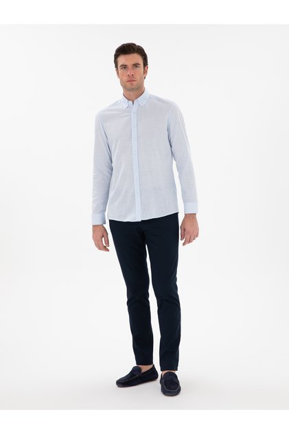 Lacivert Slim Fit Dokulu Pamuk Karışımlı Kanvas Pantolon 50300913-VR033